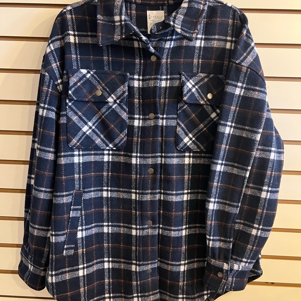 Fornia Navy Tartan Button-Up Jacket
